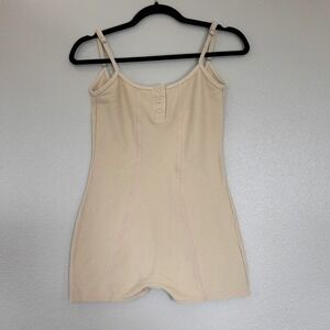 Frankies Bikinis Gabriel Waffle Knit Bodysuit Romper Pink Stitching XL G6-030